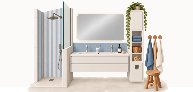 Contemporary, Scandinavian, Bathroom, Consultation Visit, Coach shopping, Shopping list, 3D ambiance, Plan, Renovation