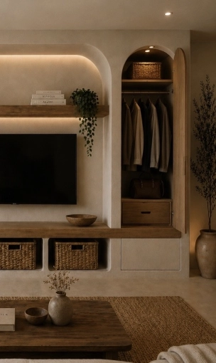Bohemian, Nature, Dressing, Full Project, Creation of exclusive furniture, 3D ambiance, Plan, Renovation