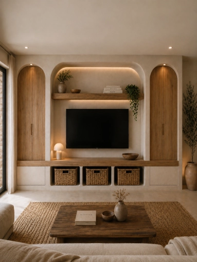 Bohemian, Nature, Living room, Wabi-sabi, Full Project, Creation of exclusive furniture, 3D ambiance, Plan, Renovation