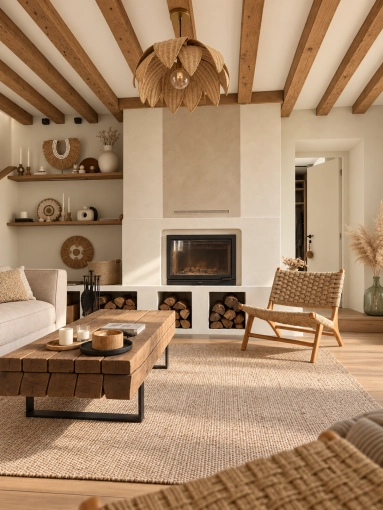 Rustic, Bohemian, Living room, Full Project, Creation of exclusive furniture, 3D ambiance, Plan, Renovation