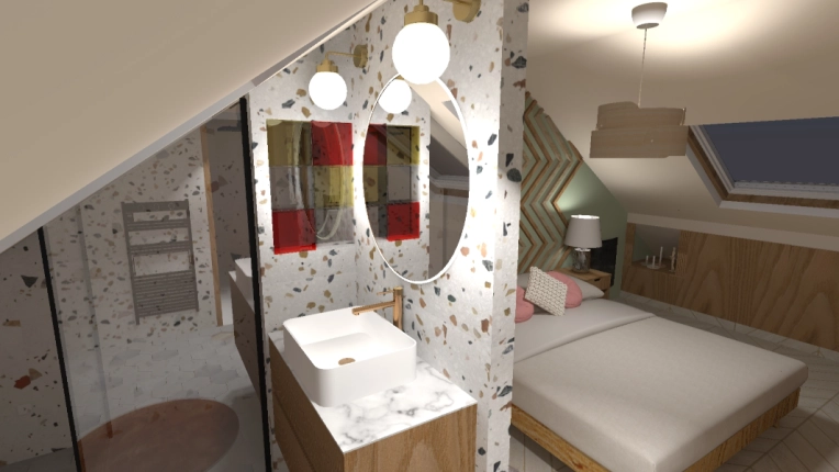 Maison individuelle, Scandinave, Salle de bain, Chambre, Chic
