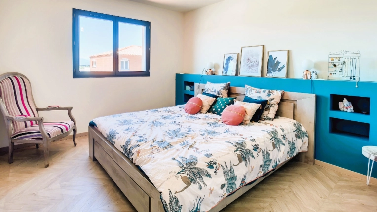 Maison individuelle, Bohème, Scandinave, Chambre, Chic