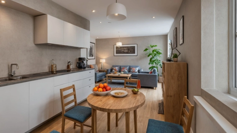Contemporary, Flats / Apartments, Kitchen, Living room