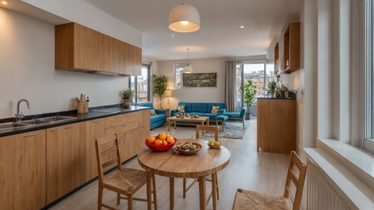Contemporary, Flats / Apartments, Kitchen, Living room
