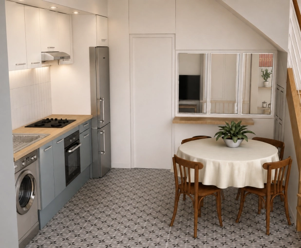 Home, Rustic, Vintage, Kitchen, Chic, Dining room, Full Project, Coach shopping, Energy renovation, Creation of exclusive furniture, Shopping list, 3D ambiance, Plan