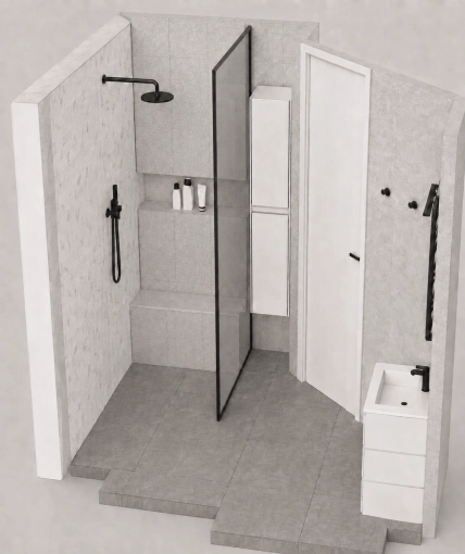 Home, Minimalist, Contemporary, Bathroom, Chic, Full Project, Coach shopping, 3D ambiance, Plan, Renovation