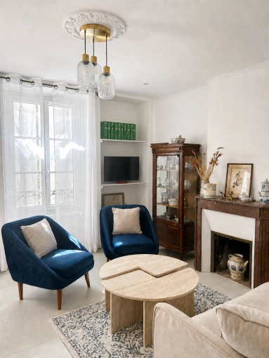 Home, Vintage, Chic, Living room, Consultation Visit, Full Project, Home Staging, Remote Coaching, Coach shopping, Energy renovation, Shopping list, Plan, Renovation