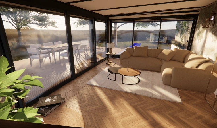 Bohemian, Scandinavian, Chic, Nature, Living room, Home Staging, 3D ambiance