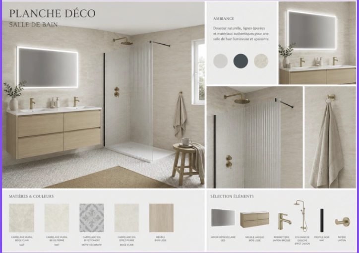 Minimaliste, Contemporain, Salle de bain, Visite conseil, 3D d'ambiance, Plan