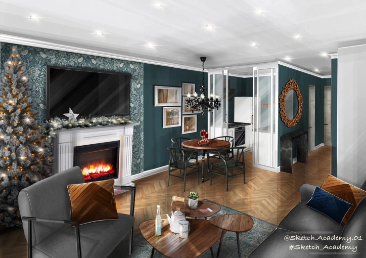 Contemporary, Chic, Living room, Full Project