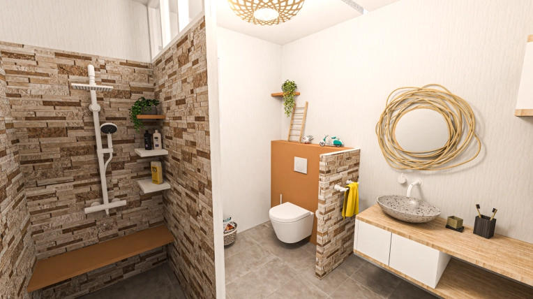 Bohemian, Scandinavian, Bathroom, Nature, Consultation Visit, Full Project, Creation of exclusive furniture, 3D ambiance, Textile designer