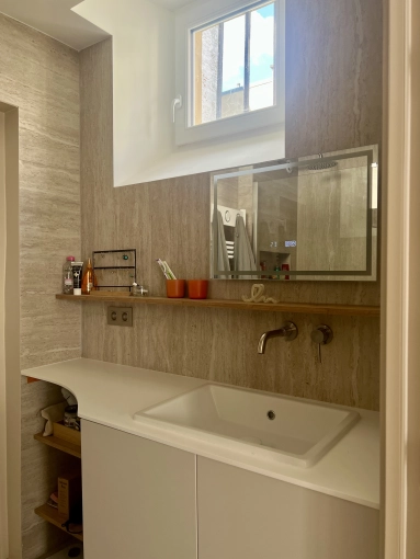 Contemporary, Bathroom, Chic, Consultation Visit, Full Project, Coach shopping, Creation of exclusive furniture, Shopping list, 3D ambiance, Plan