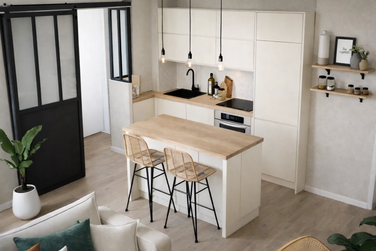 Contemporary, Kitchen, Consultation Visit, Full Project, 3D ambiance, Plan