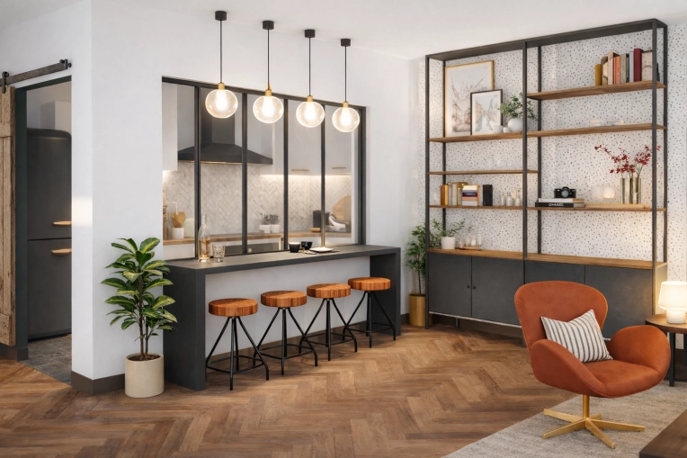 Industrial, Flats / Apartments, Vintage, Nature, Consultation Visit, Full Project, Creation of exclusive furniture, Shopping list, 3D ambiance, Plan