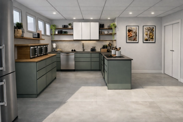Contemporary, Kitchen, Nature, 3D ambiance, Plan, Renovation