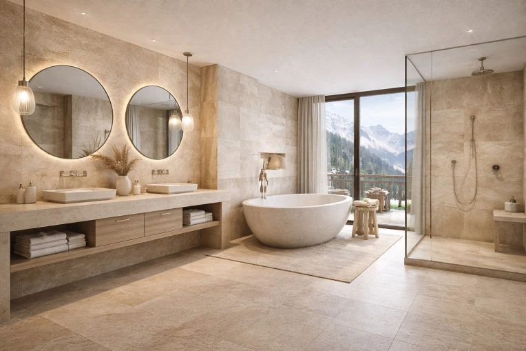 Contemporary, Scandinavian, Bathroom, Chic, 3D ambiance