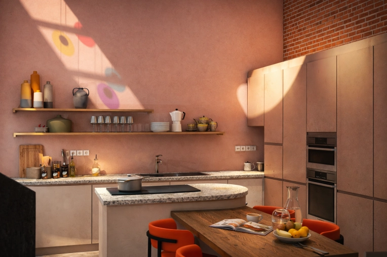 Industrial, Kitchen, Full Project, 3D ambiance, Plan