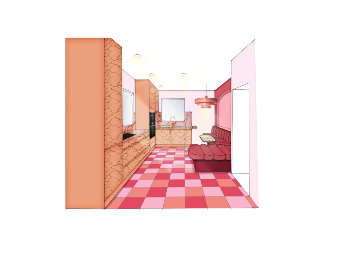 Vintage, Kitchen, Shopping list, 3D ambiance, Plan