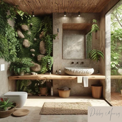 Contemporary, Bathroom, Chic, Nature, Feng Shui, Wabi-sabi, Consultation Visit, Full Project, Remote Coaching, Coach shopping, Shopping list, 3D ambiance, Plan
