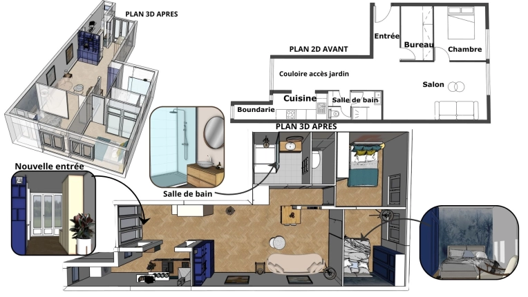 Contemporary, Flats / Apartments, Chic, Full Project, 3D ambiance, Plan