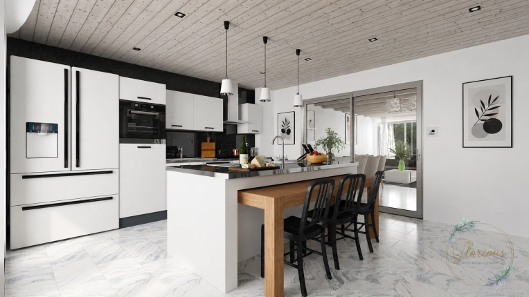 Industrial, Contemporary, Kitchen, Chic, Nature, Full Project, Shopping list, 3D ambiance, Renovation
