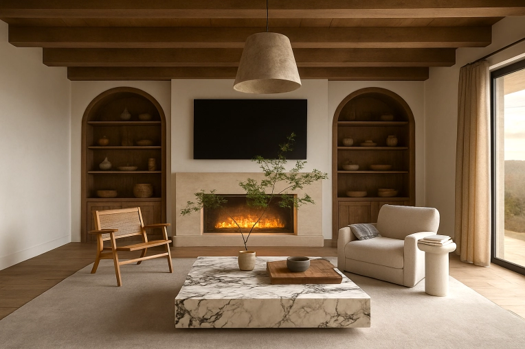 Rustic, Contemporary, Living room, Creation of exclusive furniture, 3D ambiance