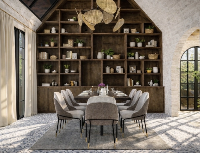 Rustic, Chic, Living room, Creation of exclusive furniture, 3D ambiance