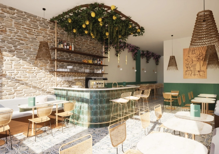Bohemian, Restaurant, Vintage, Chic, Full Project, Creation of exclusive furniture, 3D ambiance, Plan
