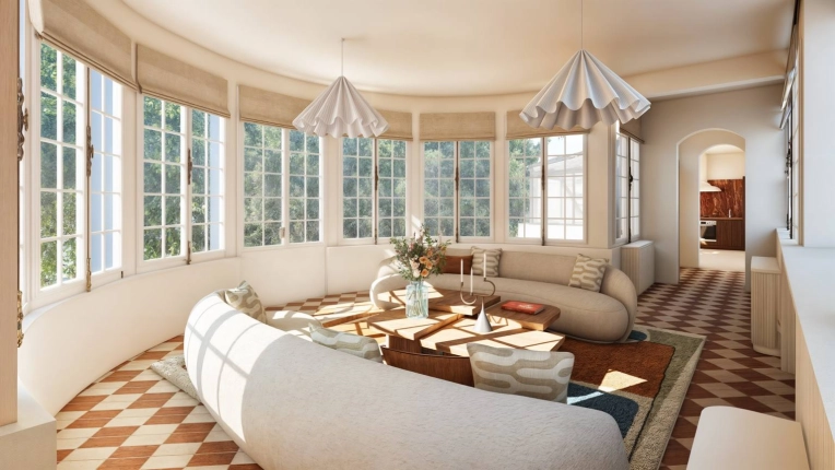 Contemporary, Chic, Living room, 3D ambiance
