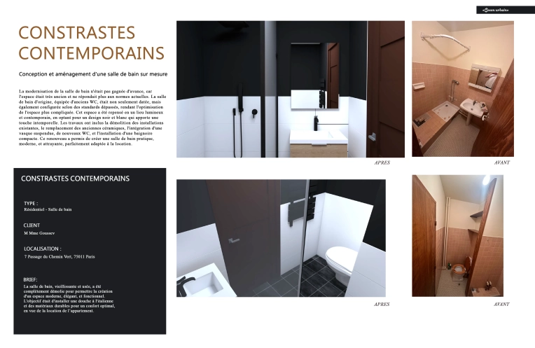 Minimalist, Contemporary, Bathroom, Chic, Full Project, 3D ambiance, Plan
