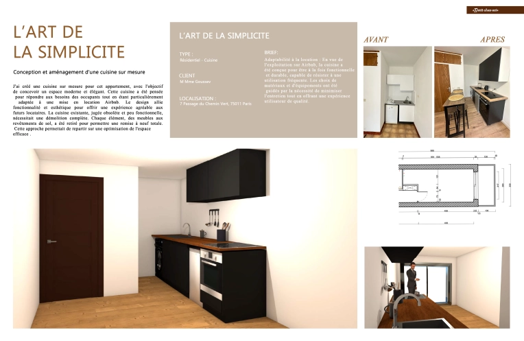 Minimalist, Contemporary, Scandinavian, Kitchen, Full Project, Creation of exclusive furniture, 3D ambiance, Plan