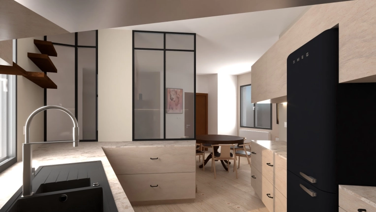 Industrial, Minimalist, Contemporary, Kitchen, Chic, Consultation Visit, Full Project, Creation of exclusive furniture, 3D ambiance, Plan
