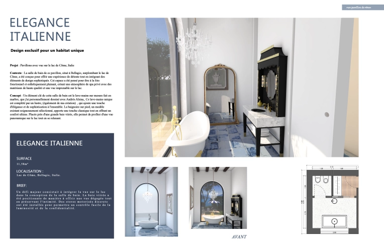Contemporary, Vintage, Bathroom, Chic, Consultation Visit, Home Staging, Creation of exclusive furniture, 3D ambiance, Plan