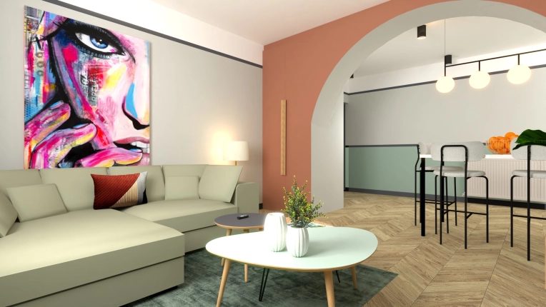 Bohemian, Contemporary, Chic, Maximalist, Living room, Full Project, Creation of exclusive furniture, 3D ambiance, Plan