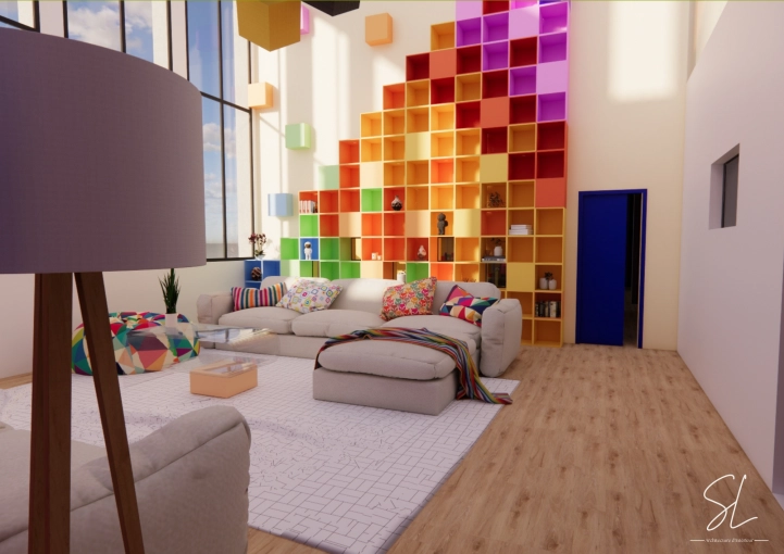 Living room, Full Project, Shopping list, 3D ambiance, Plan