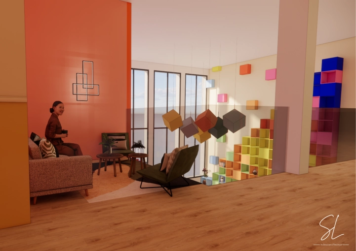 Living room, Shopping list, 3D ambiance, Plan