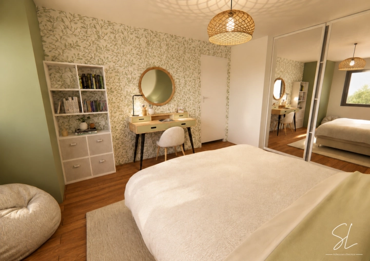 Contemporain, Scandinave, Chambre, Liste shopping, 3D d'ambiance