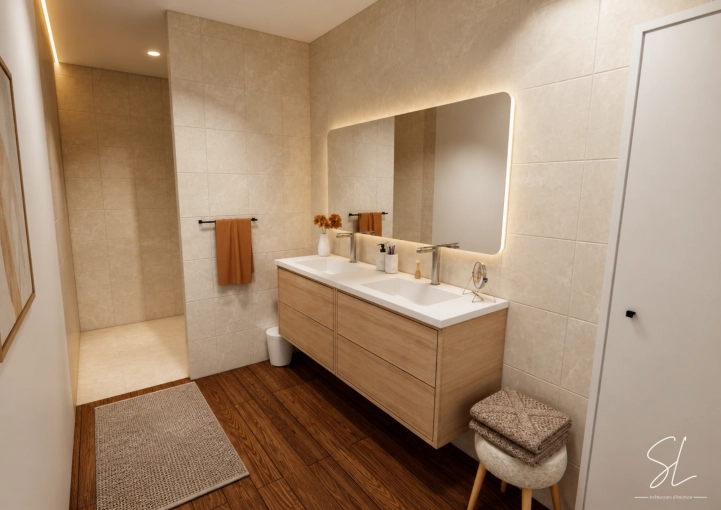 Minimaliste, Salle de bain, Chic, Liste shopping, 3D d'ambiance