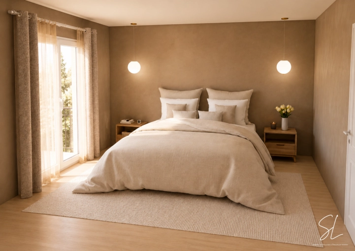 Minimaliste, Contemporain, Chambre, 3D d'ambiance