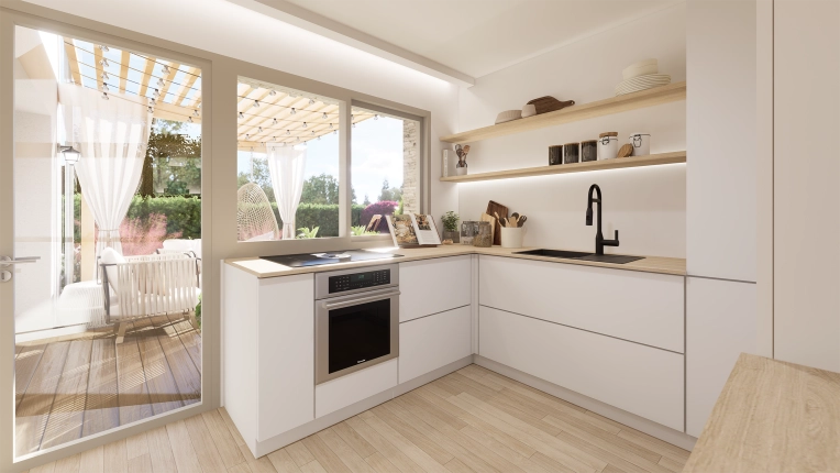 Minimalist, Contemporary, Scandinavian, Kitchen, Chic, Nature, Full Project, Creation of exclusive furniture, 3D ambiance, Plan