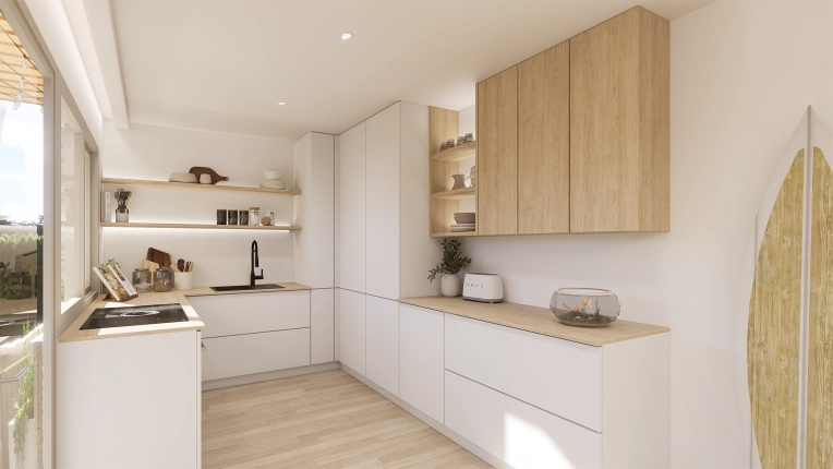 Minimalist, Contemporary, Scandinavian, Kitchen, Nature, Full Project, Creation of exclusive furniture, 3D ambiance, Plan