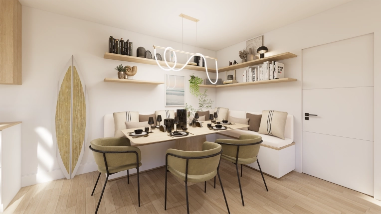 Bohemian, Minimalist, Contemporary, Scandinavian, Nature, Dining room, Full Project, Creation of exclusive furniture, 3D ambiance, Plan