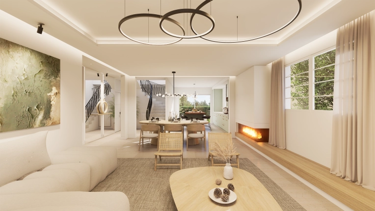 Contemporary, Scandinavian, Chic, Nature, Living room, Creation of exclusive furniture, 3D ambiance