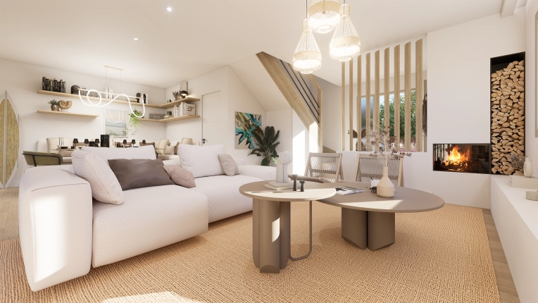 Bohemian, Contemporary, Scandinavian, Nature, Living room, Full Project, Creation of exclusive furniture, 3D ambiance, Plan