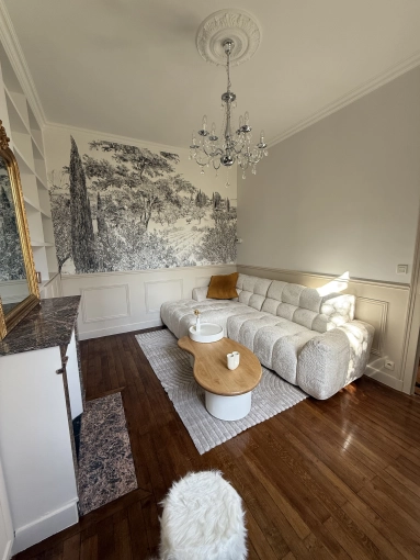 Vintage, Chic, Nature, Living room, Full Project, Creation of exclusive furniture, Shopping list, 3D ambiance, Plan