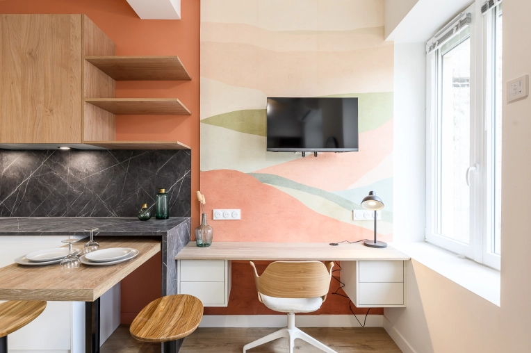 Bohème, Scandinave, Bureau, Visite conseil, Projet complet, Création de meubles, Liste shopping, 3D d'ambiance, Plan