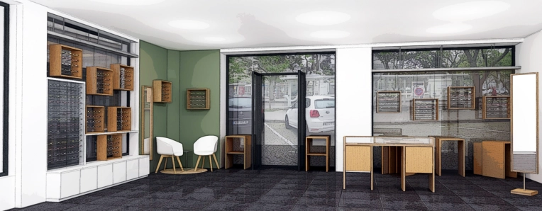 Industriel, Contemporain, Commerce / magasin, Chic, Création de meubles, 3D d'ambiance, Plan