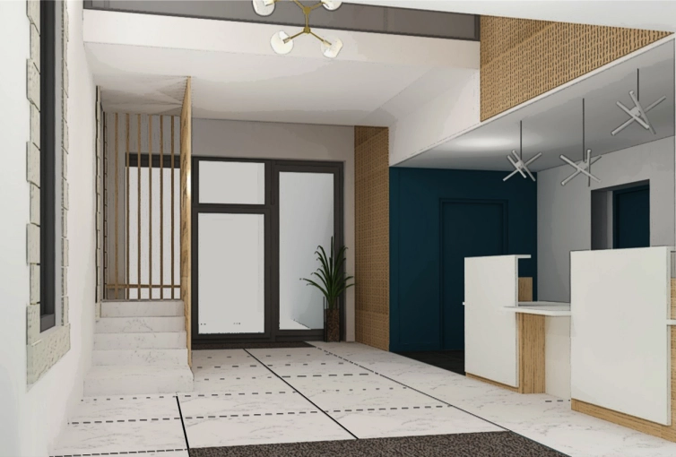 Contemporain, Scandinave, Bâtiment accueillant du public, Chic, Création de meubles, 3D d'ambiance, Plan