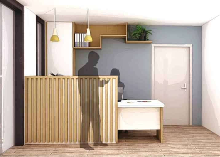 Contemporain, Scandinave, Bâtiment accueillant du public, Chic, Création de meubles, 3D d'ambiance, Plan