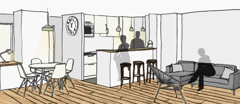 Bohème, Contemporain, Scandinave, Appartement, Chic, Projet complet, 3D d'ambiance, Plan